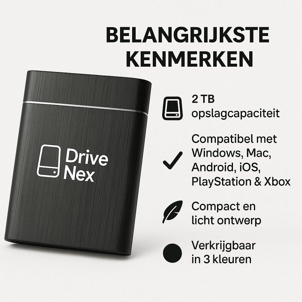 DriveNex SSD 2TB | Externe Harde Schijf | Geschikt Voor Alle Besturingssystemen | Draagbare Externe Harde Schijf