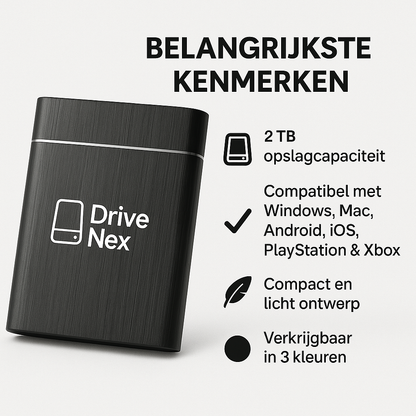 DriveNex SSD 2TB | Externe Harde Schijf | Geschikt Voor Alle Besturingssystemen | Draagbare Externe Harde Schijf